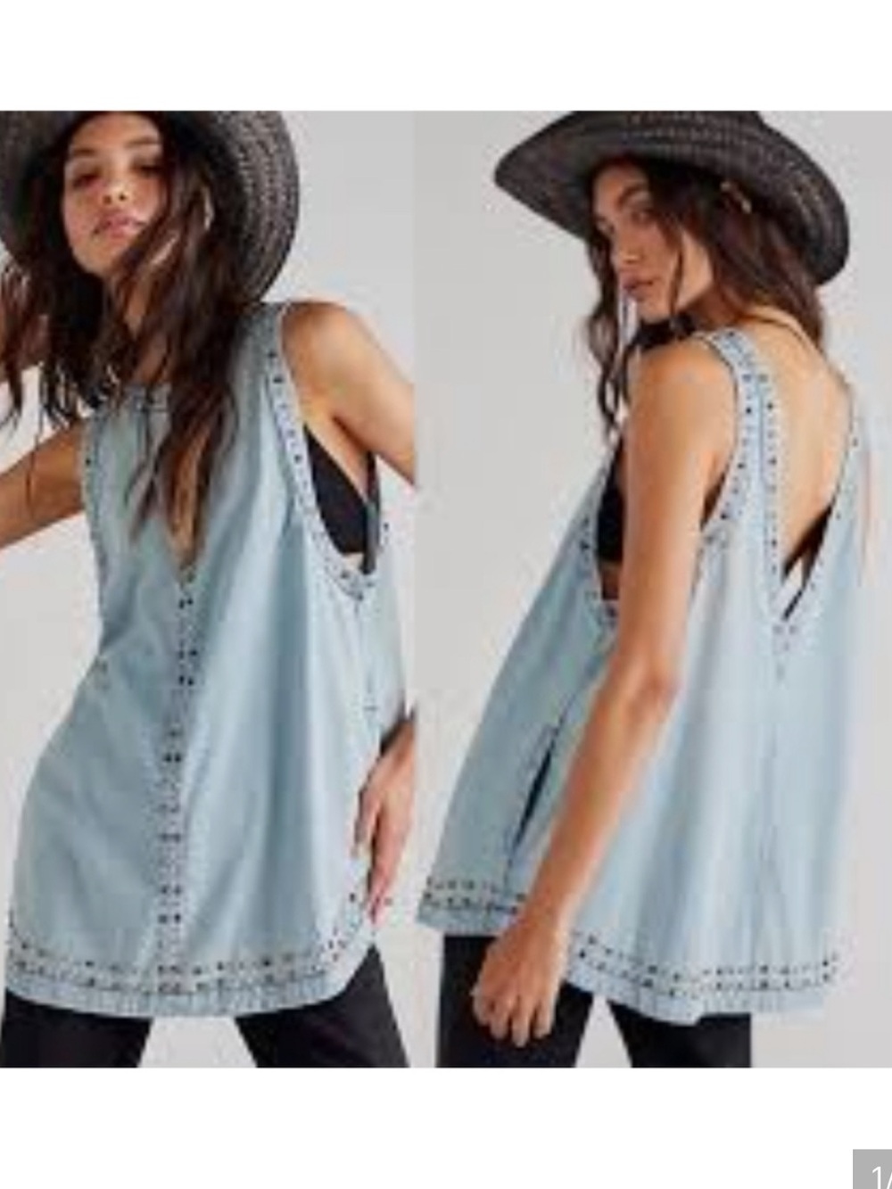 Free People Kendra Studded Denim Tunic Top Size Medium Cotton Women’s